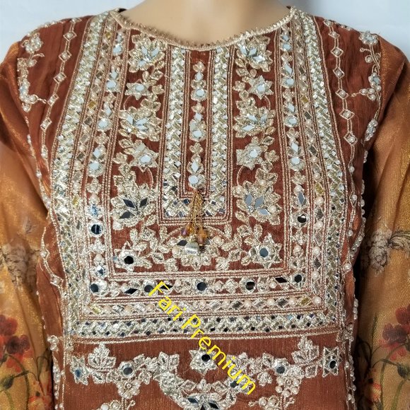 Banarsi Shaded Masuri Zardozi Embroidered Shalwar Kameez Pakistani/Indian L/45.5 - Picture 10 of 17